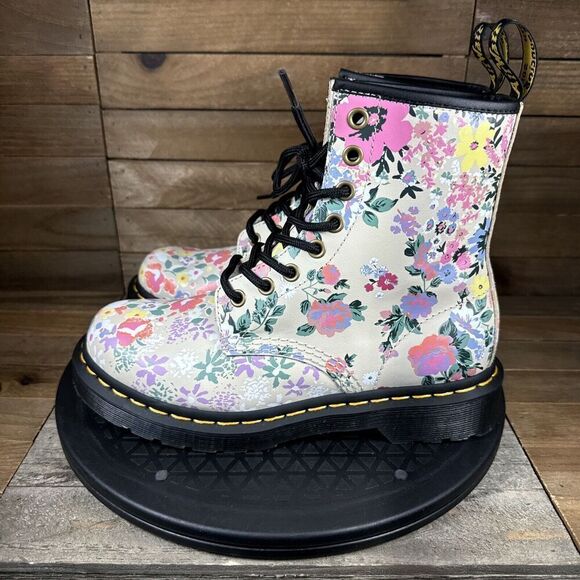 Dr. Martens Womens Size 6 Floral 1460 Mash Up Lace Up Boot Parchment Beige NWOB - Picture 3 of 10